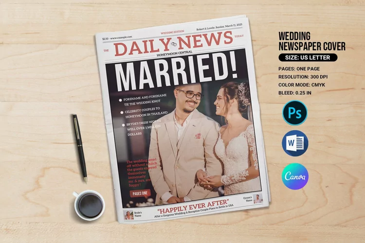 Wedding Newspaper Template, Word, Psd & Canva