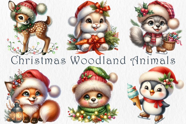Christmas Woodland Animals Clipart. 24 png