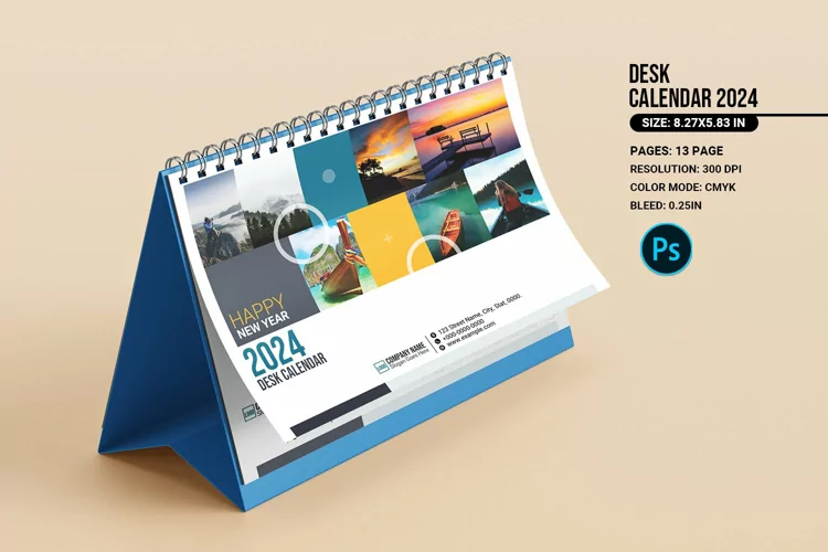 Desk Calendar 2024, Adobe Photoshop Template