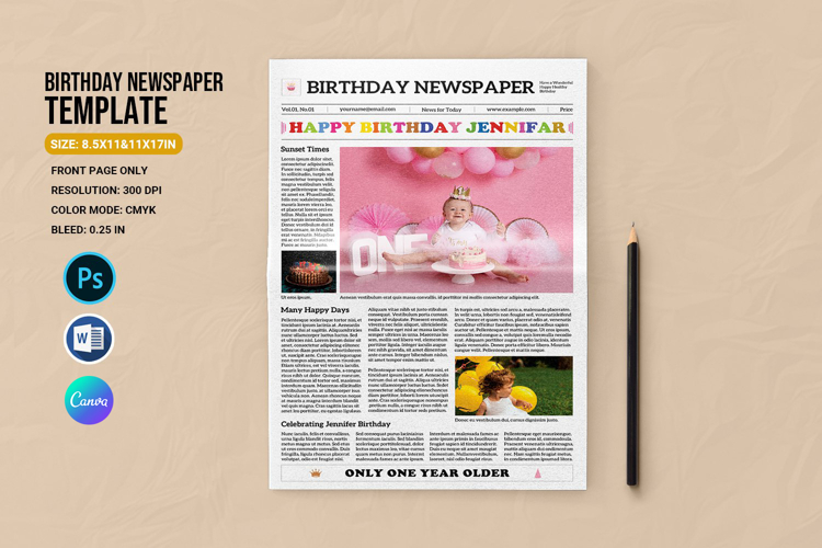 Birthday Newspaper Template . example image 1