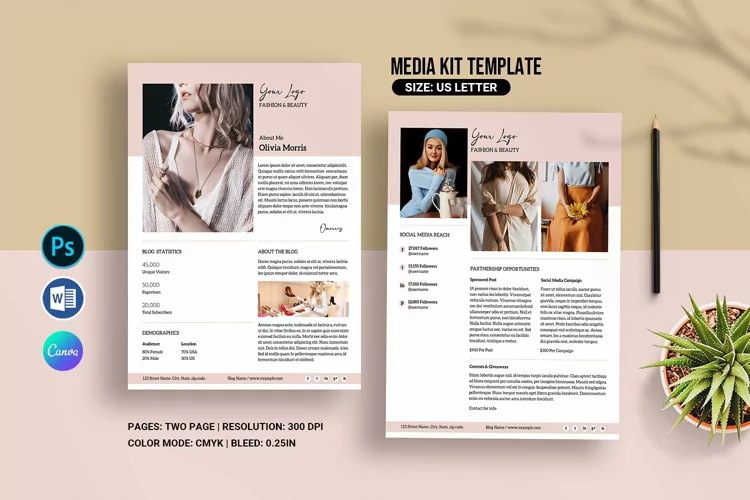 Media Kit Flyer Template, Adobe Photoshop , Ms Word & Canva