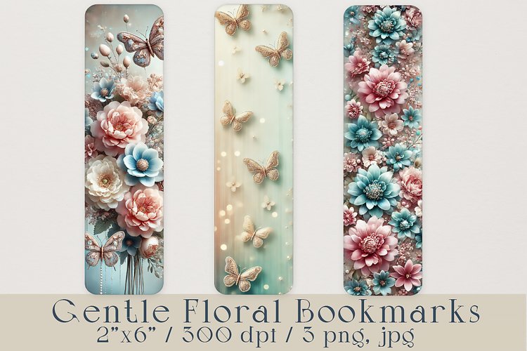 Floral Printable Bookmarks, 3 png, jpg files