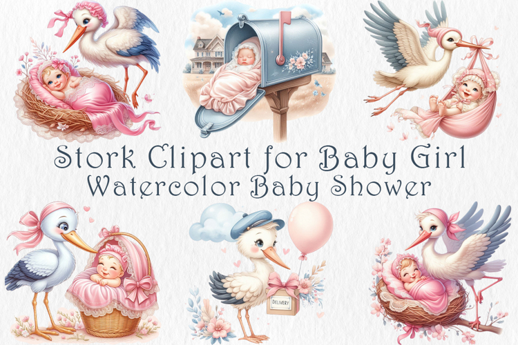 Watercolor Baby Shower Clipart, 25 PNG