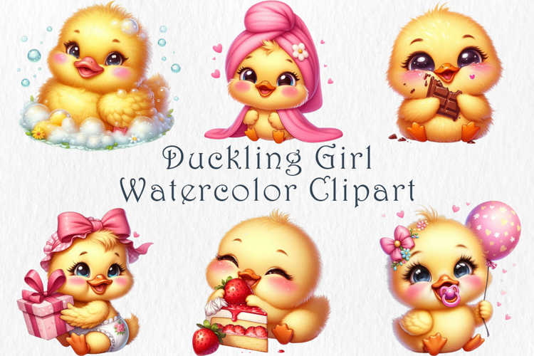 Cute Duckling Girl Clipart, 30 PNG