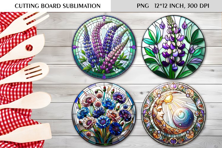 Stained Glass Design| Round Cutting Board Sublimation example image 1