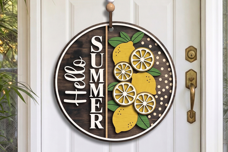 Hello Summer Lemon Round SVG Sign for Cricut & Silhouette