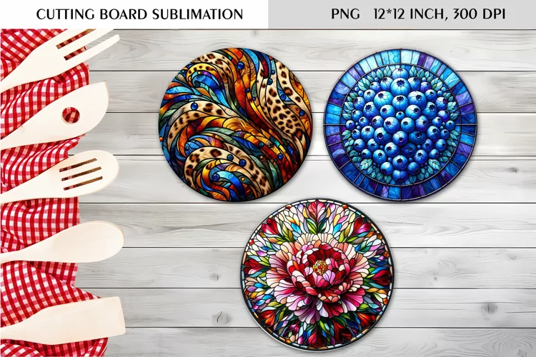 Stained Glass Design| Round Cutting Board Sublimation