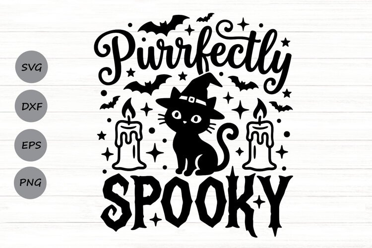Purrfectly Spooky Svg, Halloween Witch Svg, Cat Witch Svg. example image 1