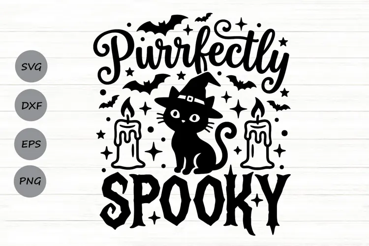 Purrfectly Spooky Svg, Halloween Witch Svg, Cat Witch Svg.