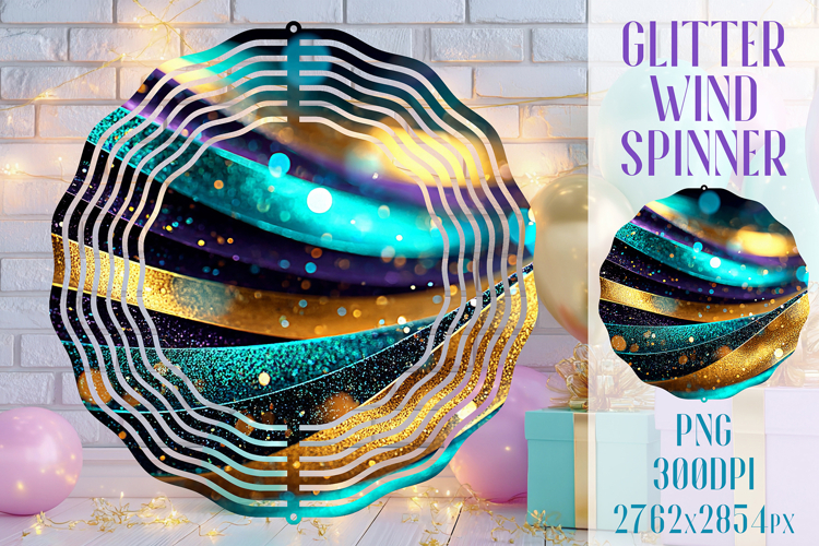 Glitter Wind Spinner Sublimation. Emerald Gold Waves Spinner