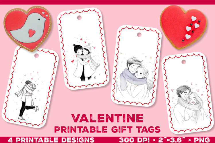 Printable Gift Tags with Cute Couple. Valentine gift tags