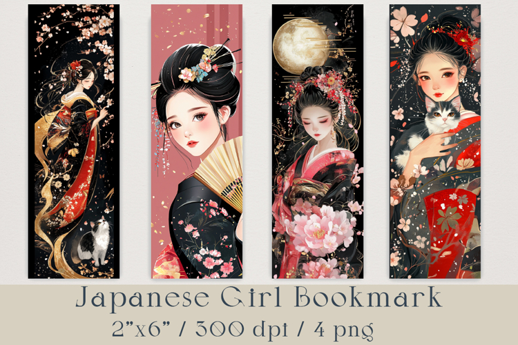 Japanese Girl Bookmarks Bundle, 4 png