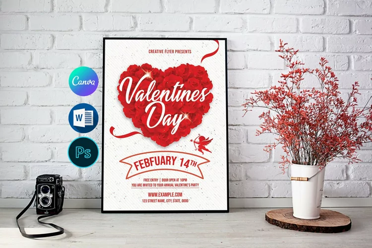 Valentine's Day Party Flyer. Word, Psd & Canva