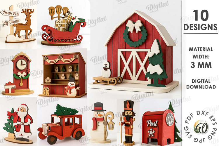 Classic Christmas Stands Bundle Laser Cut. Christmas SVG