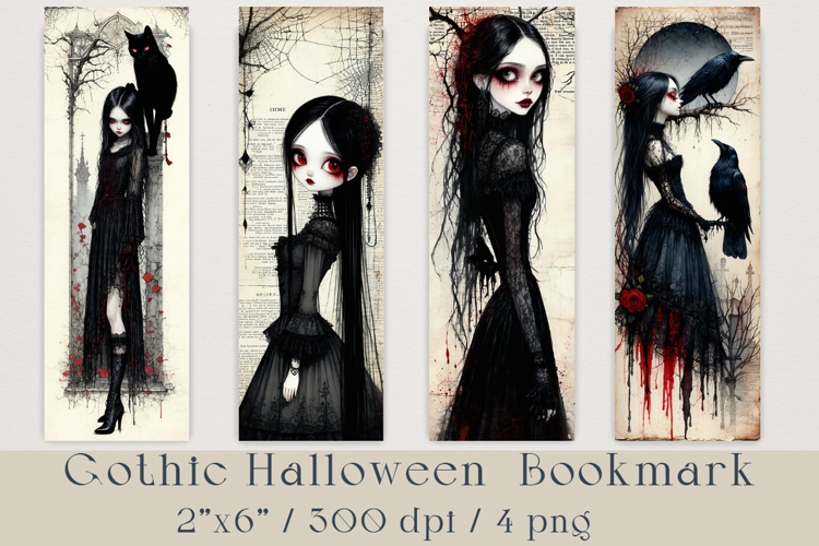 Gothic Halloween Girl Bookmarks, 4 png