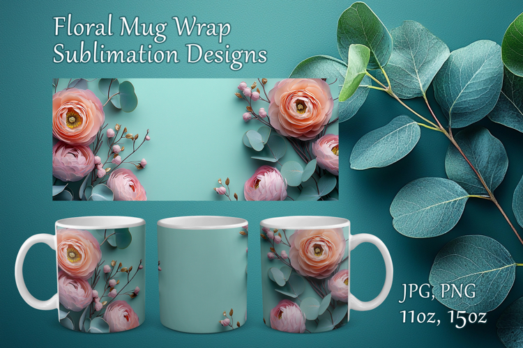 Floral Mug Design Sublimation, Paper Flowers Mug Cup Wrap