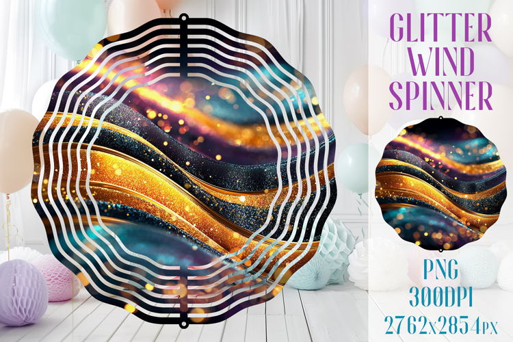 Glitter Wind Spinner Sublimation|Colorful Gold Waves Spinner
