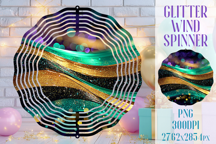 Glitter Wind Spinner Sublimation. Emerald Gold Waves Spinner