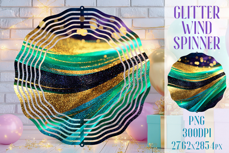 Glitter Wind Spinner Sublimation. Emerald Gold Waves Spinner