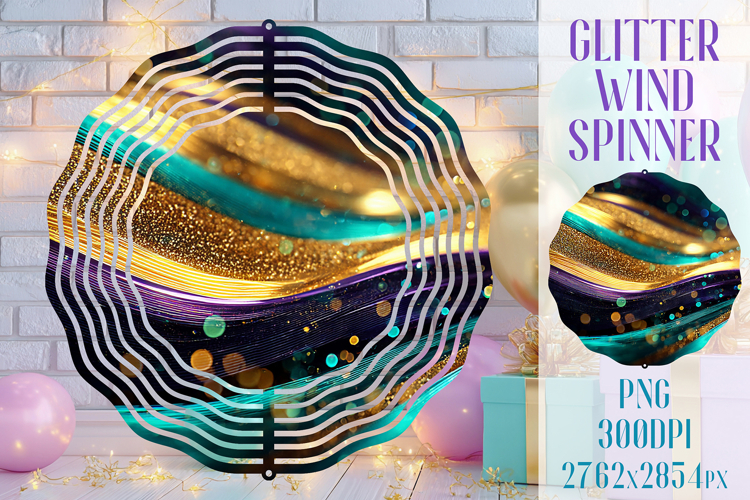 Glitter Wind Spinner Sublimation. Emerald Gold Waves Spinner