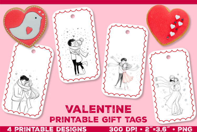 Printable Gift Tags with Cute Couple. Valentine gift tags