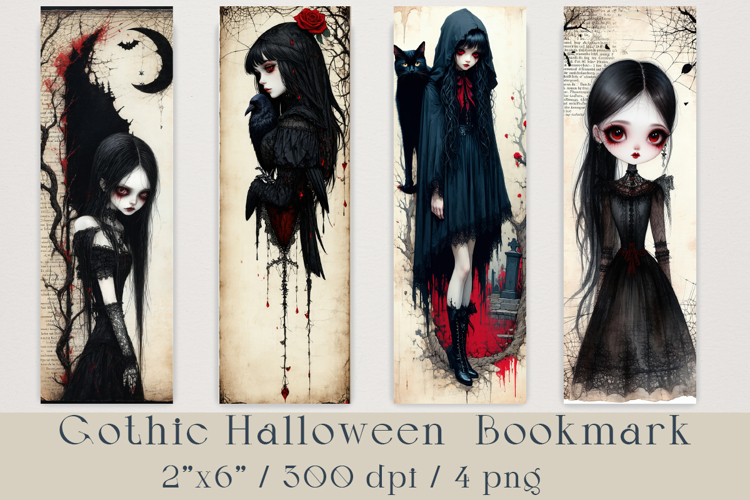 Gothic Halloween Girl Bookmarks, 4 png