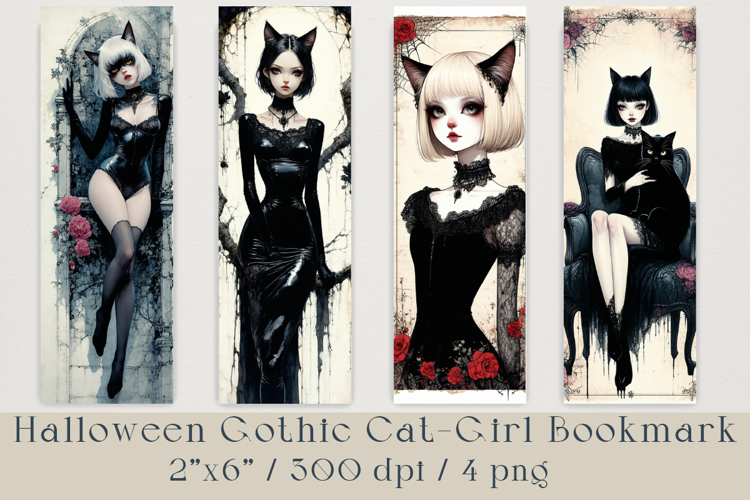 Halloween Gothic Bookmark Set, 4 png