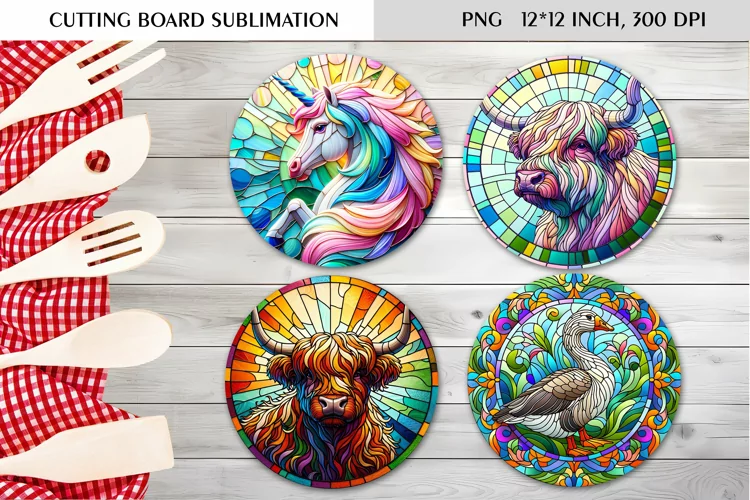 Stained Glass Design| Round Cutting Board Sublimation