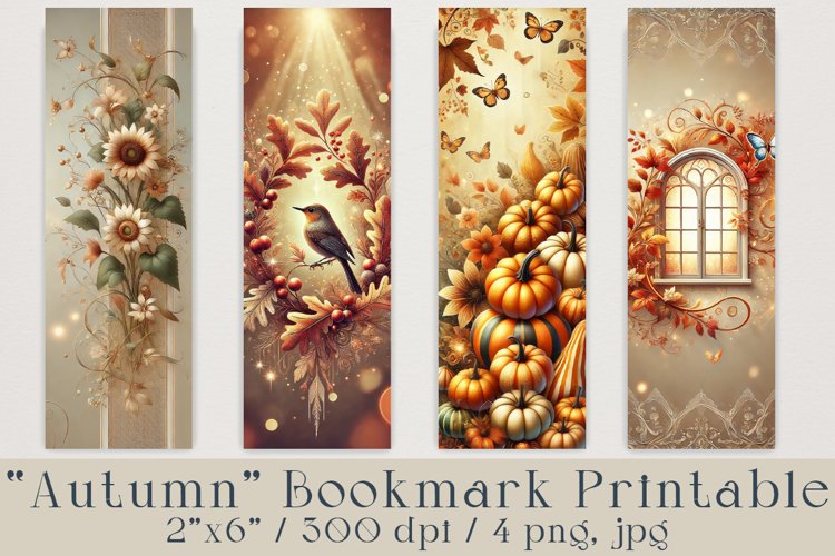 "Autumn Fantasy" Bookmark Printable, 4 png, jpg files