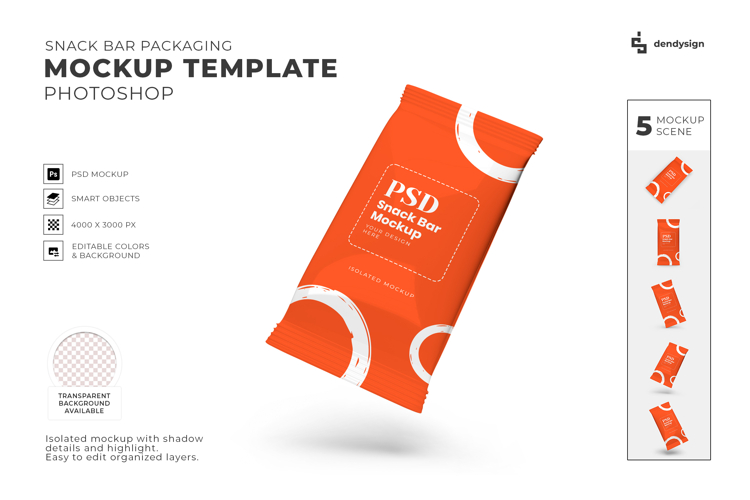 Isolated Snack Bar Packaging Mockup Template Bundle