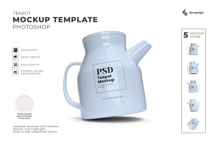 Isolated Teapot Mockup Template Bundle