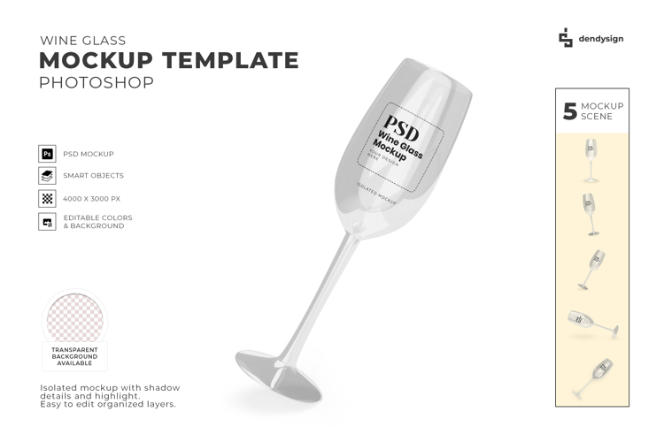 Isolated Wine Glass Mockup Template Bundle