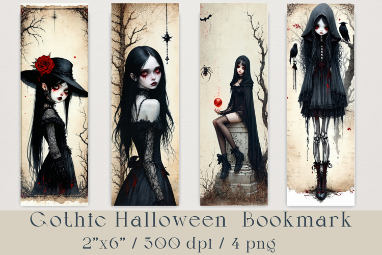 Gothic Halloween Girl Bookmarks, 4 png