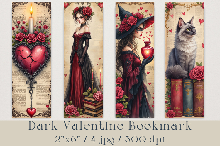 Gothic Valentine Bookmark, 4 jpg
