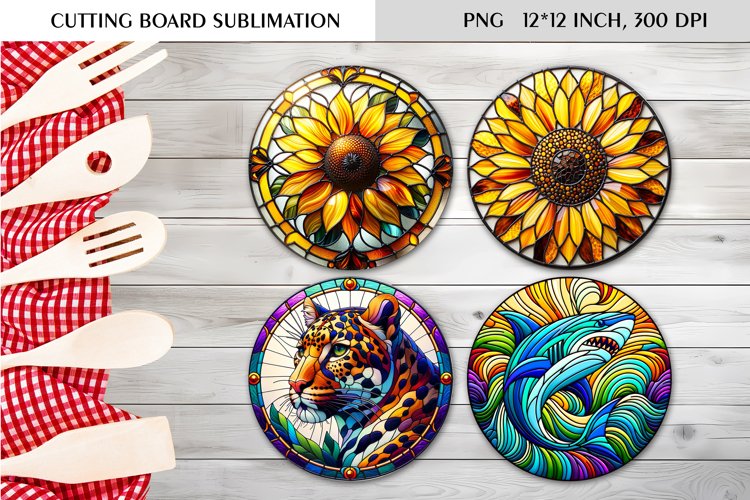 Stained Glass Design| Round Cutting Board Sublimation example image 1