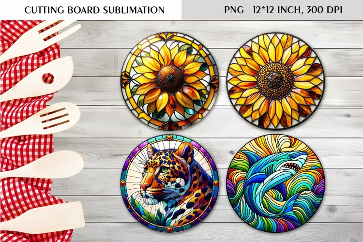 Stained Glass Design| Round Cutting Board Sublimation