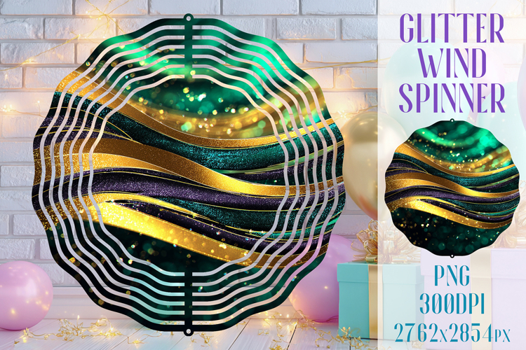 Glitter Wind Spinner Sublimation. Emerald Gold Waves Spinner