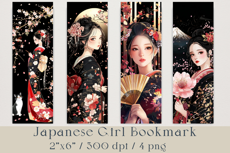 Japanese Girl Bookmarks Bundle, 4 png