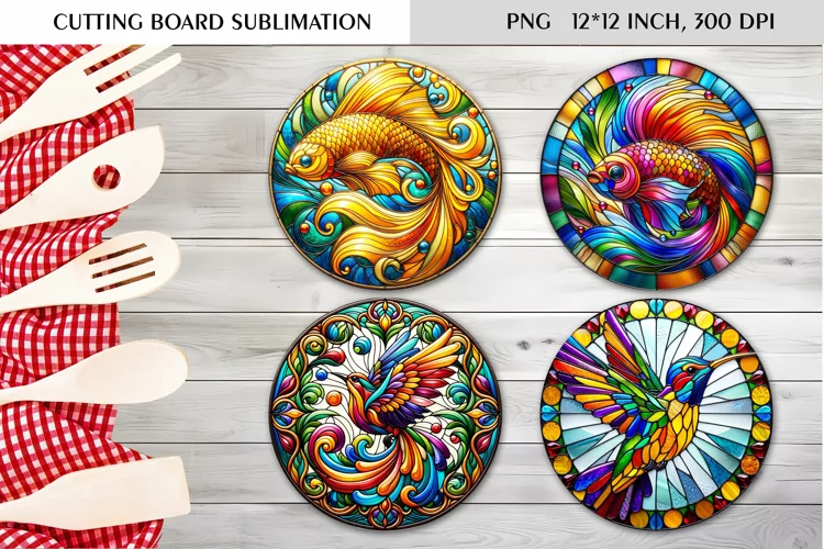 Stained Glass Design| Round Cutting Board Sublimation