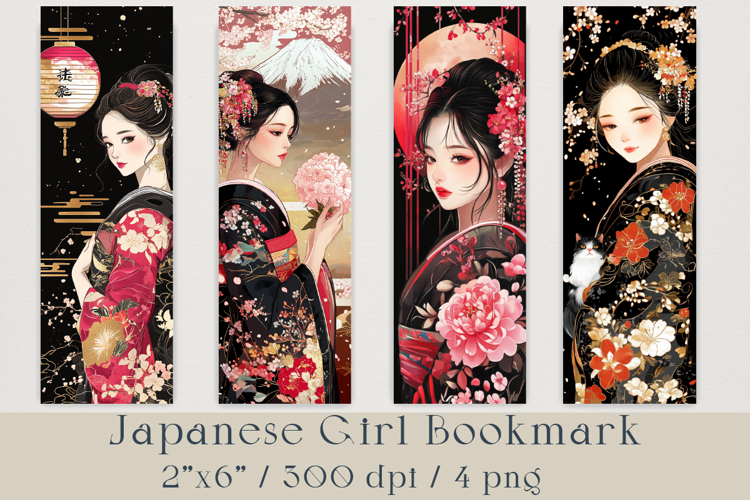 Japanese Girl Bookmarks Bundle, 4 png