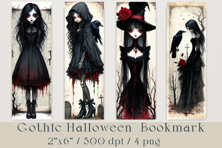 Gothic Halloween Girl Bookmarks, 4 png