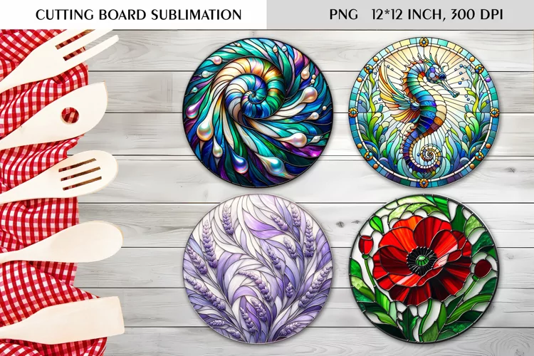 Stained Glass Design| Round Cutting Board Sublimation