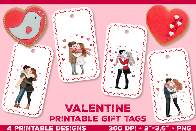 Printable Gift Tags with Cute Couple. Valentine gift tags