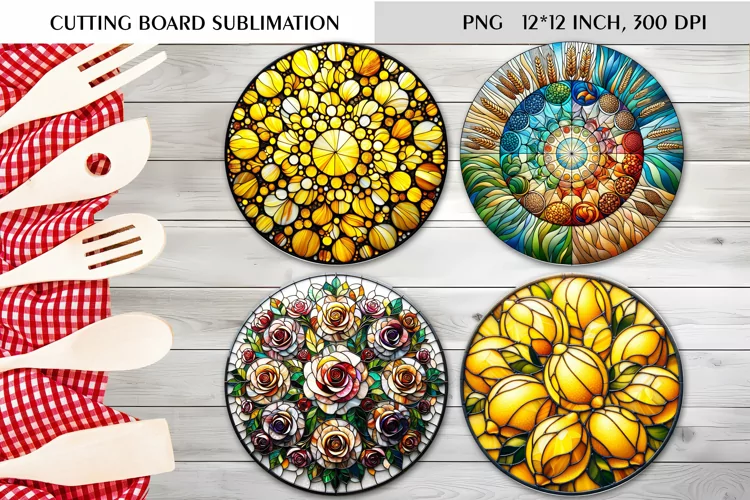 Stained Glass Design| Round Cutting Board Sublimation