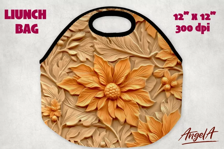 Lunch bag design sublimation / orange 3d flowers sublimation