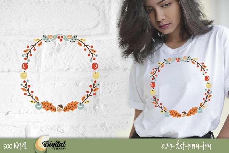 Fall SVG Animals Design. Autumn Wreath SVG. Fall SVG. example image 1