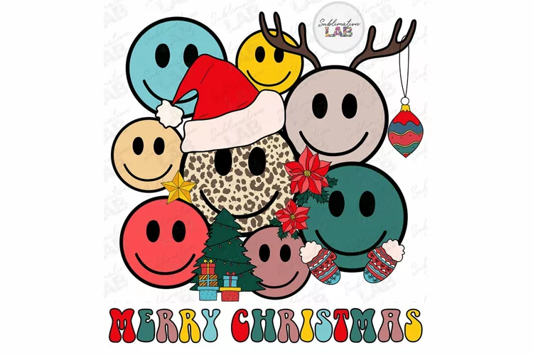 Merry Christmas Smiley Faces Sublimation Design Groovy Png
