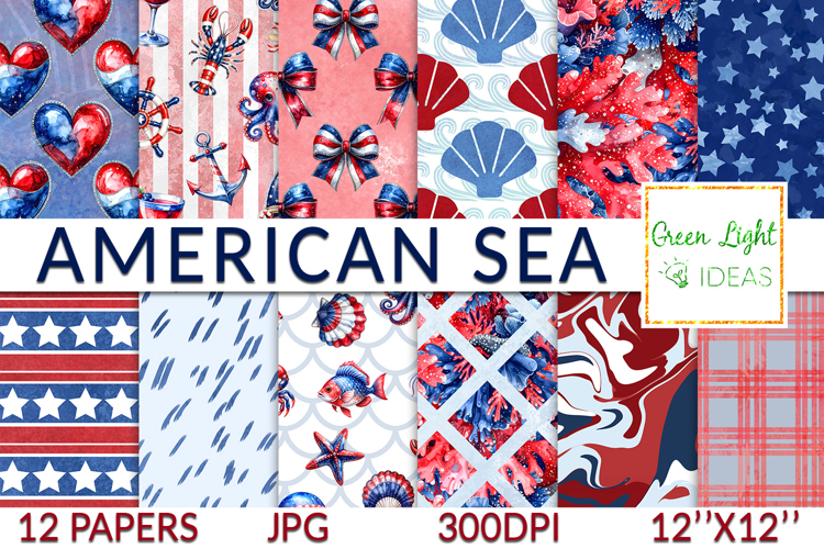 4th of July Nautical Seamless Patterns, American Backgrounds example image 1