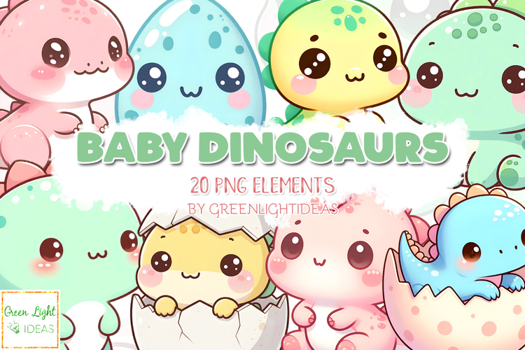 Cute Baby Dinosaurs Clipart, Kawaii Dino Graphics, Cute Dino