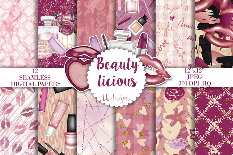 Makeup Seamless Patterns, Beauty Girl Digital Papers